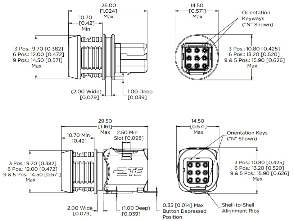 机械图纸 - TE Connectivity 369屏蔽式矩形连接器